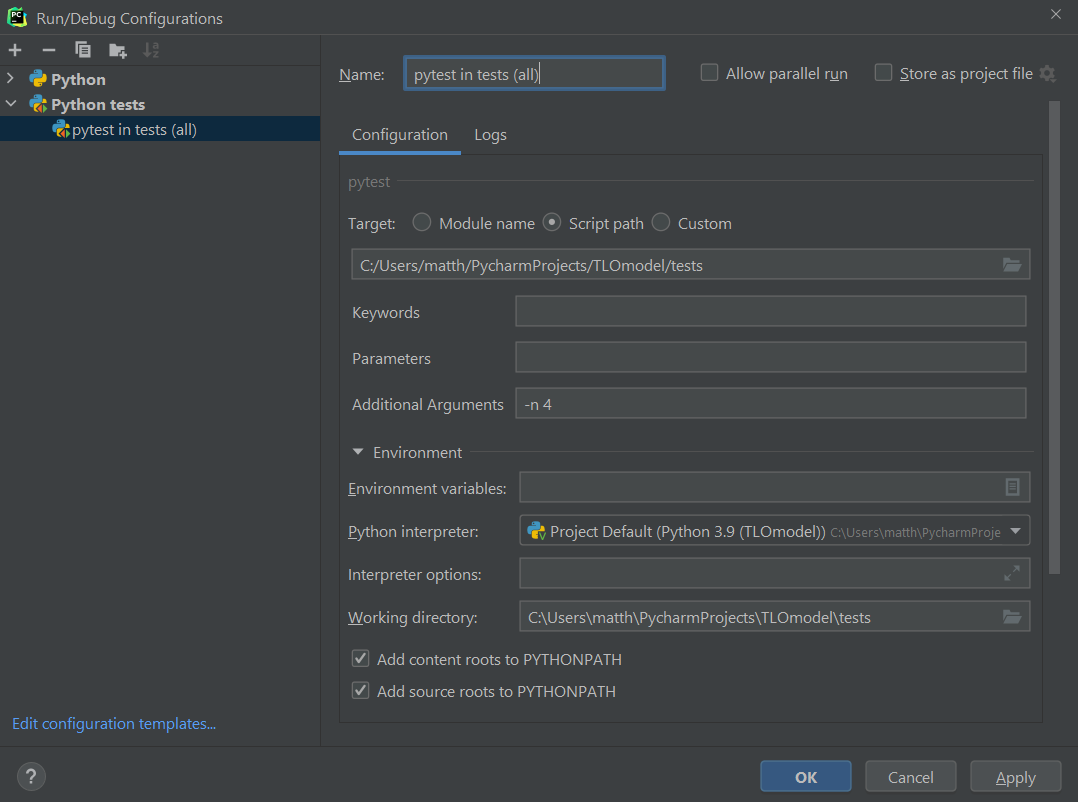 Run configuration - all tests