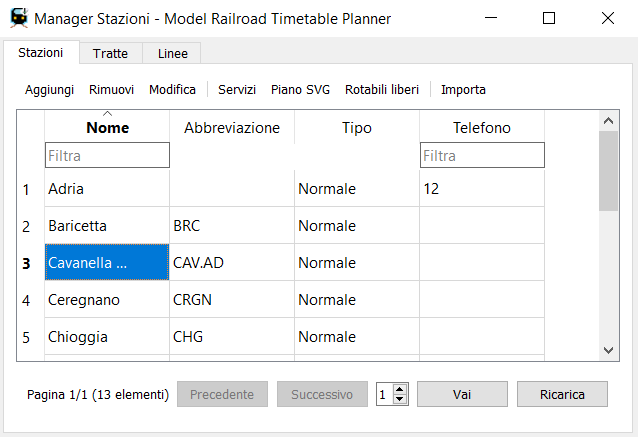 Screenshot del Manager Stazioni