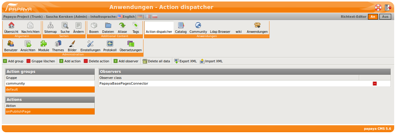 thumb|border|right|300px|Einstellungen im Action Dispatcher zum Informieren von Suchmaschinen