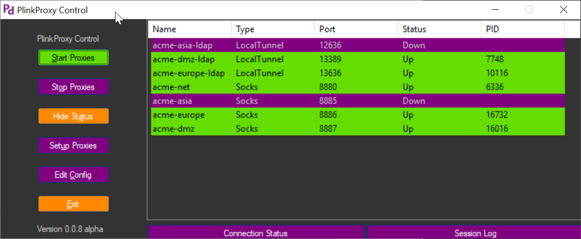 PlinkProxy v0.0.8 alpha control window